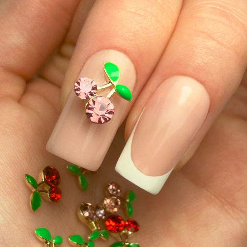 Kasetka z ozdobami wiśnie z cyrkoniami Molly Nails 36 sztuk