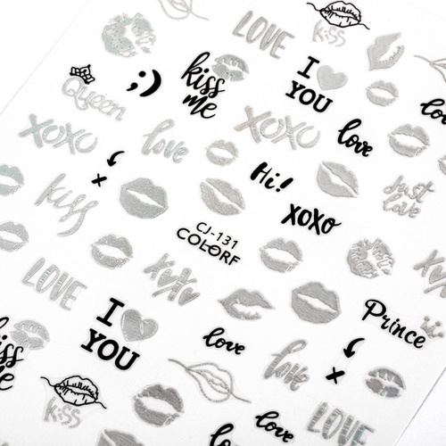 Naklejki do paznokci samoprzylepne walentynkowe srebrne czarne CJ-131
