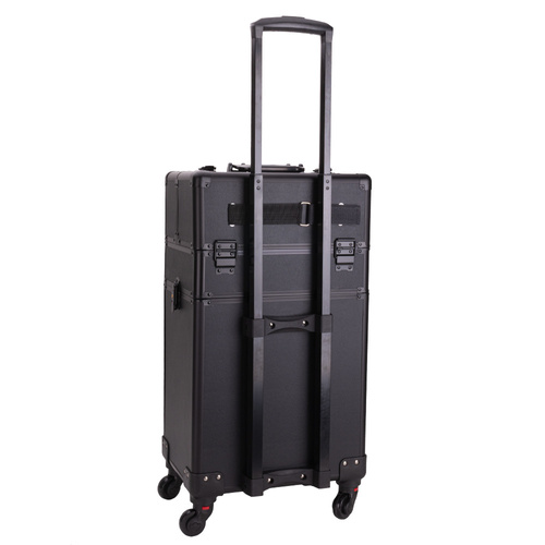 Kuferek kosmetyczny XXXL 4w1 walizka kosmetyczna na kółkach obrotowych 360 - Czarny gładki z czarnymi okuciami