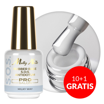 10+1gratis Baza kauczukowa elastyczne paznokcie do ozdób S.O.S. Antidotum Pro Salon Molly Nails Milky Way 15g