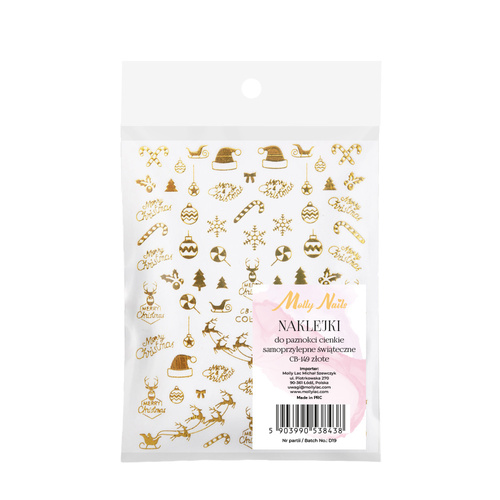 Naklejki do paznokci cienkie samoprzylepne świąteczne Molly Nails CB-149 złote