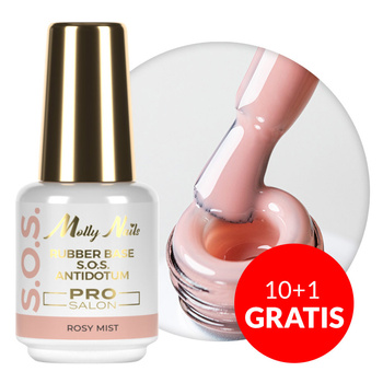 10+1gratis Baza kauczukowa elastyczne paznokcie do ozdób S.O.S. Antidotum Pro Salon Molly Nails Rosy Mist 15g