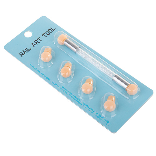 Dwustronny pędzel gąbka do ombre i nail art z cyrkoniami biały