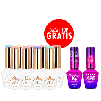 Zestaw 9 kolorów Yoghurt Molly Nails + baza i top GRATIS (X-Bond Base, Doctor Top)