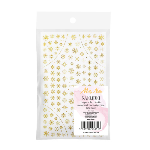 Naklejki do paznokci cienkie samoprzylepne świąteczne Molly Nails F282 złote