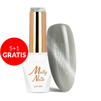 5+1gratis Magnetyczny lakier hybrydowy z efektem kociego oka Cat Eye Crystal Water Molly Nails HEMA/Di-HEMA Free 8g Nr 161