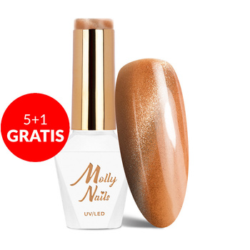 5+1gratis Lakier hybrydowy LED/UV Gel Polish Yellows Cat Eye Metallic Nr 214 Molly Nails HEMA/Di-HEMA Free 8g