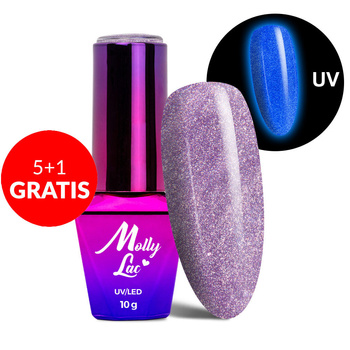 5+1gratis Lakier hybrydowy świecący w ciemności MollyLac Night Glowing Uselink HEMA/Di-HEMA Free 10g Nr 675