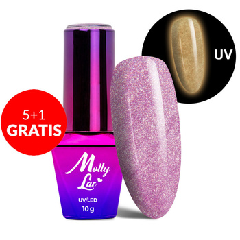 5+1gratis Lakier hybrydowy świecący w ciemności MollyLac Night Glowing One Caress HEMA/Di-HEMA Free 10g Nr 674