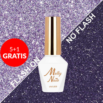 5+1gratis Lakier hybrydowy Molly Nails Flashing Lights 3 Queencess HEMA/Di-HEMA Free 8g Nr 615