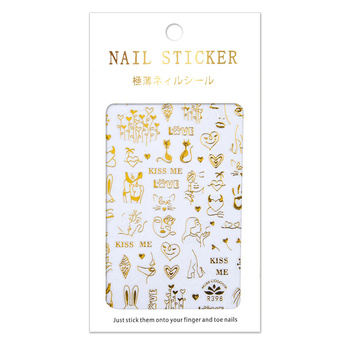 Naklejki do paznokci cienkie samoprzylepne walentynkowe R398 złote
