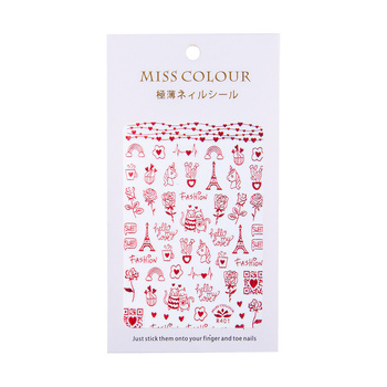 Naklejki do paznokci cienkie samoprzylepne walentynkowe R401 czerwone