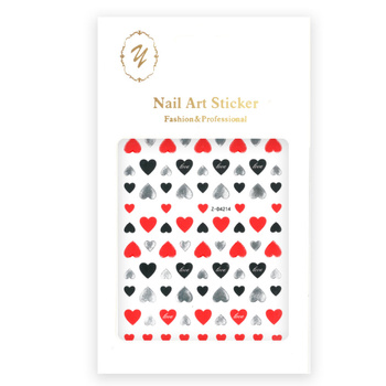 Naklejki do paznokci cienkie samoprzylepne serduszka Z-D4214 red silver czerwone srebrne