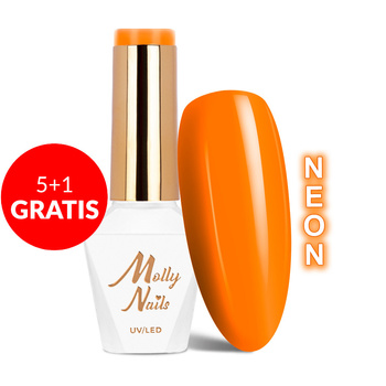 5+1gratis Lakier hybrydowy Molly Nails Neons Juicy Orange HEMA/Di-HEMA Free 8g Nr 72
