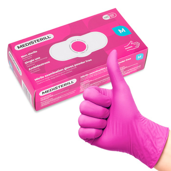 Rękawiczki jednorazowe nitrylowe diagnostyczne i ochronne Medisterill rozmiar M magenta 100szt
