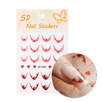 Naklejki samoprzylepne na paznokcie 5D/ French/ Francuska linia uśmiechu 20szt red SD-2283