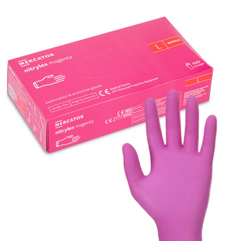 Rękawiczki jednorazowe nitrylowe diagnostyczne i ochronne Mercator rozmiar L magenta 100 szt