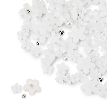 Ozdoby do paznokci kwiatki akrylowe + kulki Molly Nails białe 150 sztuk