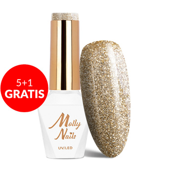 5+1gratis Lakier hybrydowy Molly Nails Queens Of Life Rich Gold HEMA/Di-HEMA Free 8g Nr 38
