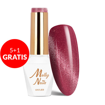 5+1gratis Magnetyczny lakier hybrydowy z efektem kociego oka Cat Eye Crystal Water Molly Nails HEMA/Di-HEMA Free 8g Nr 166