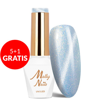 5+1gratis Lakier hybrydowy LED/UV Gel Polish Blues Cat Eye Pastel Nr 184 Molly Nails HEMA/Di-HEMA Free 8g