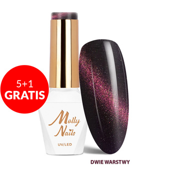 5+1gratis Lakier hybrydowy LED/UV Gel Polish Cat Eye Seduction Nr 246 Plum Night Molly Nails HEMA/Di-HEMA Free 8g