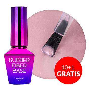 10+1gratis Baza kauczukowa budująca z włóknami jedwabnymi Molly Nails Rubber Fiber Base Silky Shimmer 10g