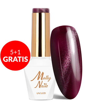 5+1gratis Lakier hybrydowy LED/UV Gel Polish Reds Cat Eye Red Nr 233 Molly Nails HEMA/Di-HEMA Free 8g