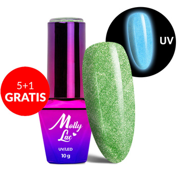 5+1gratis Lakier hybrydowy świecący w ciemności MollyLac Night Glowing Exciter HEMA/Di-HEMA Free 10g Nr 678