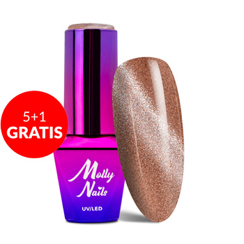 5+1gratis Lakier hybrydowy Molly Nails Cat Eye Womanity Wood 8g Nr 445
