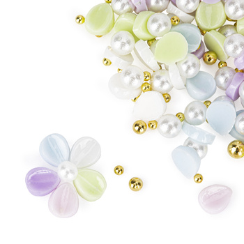 Ozdoby do paznokci kwiatki akrylowe + kulki Molly Nails mix kolorów 150 sztuk Nr 2