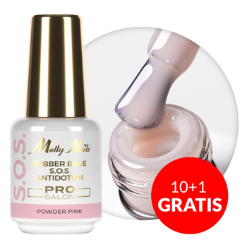 10+1gratis Baza kauczukowa elastyczne paznokcie do ozdób S.O.S. Antidotum Pro Salon Molly Nails Powder Pink 15g