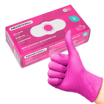 Rękawiczki jednorazowe nitrylowe diagnostyczne i ochronne Medisterill rozmiar S magenta 100szt