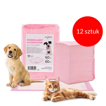 12sztuk Podkłady mata maty chłonne dla psa nauka sikania higiena czystość AlleMed 50 szt. 60x60 cm różowe