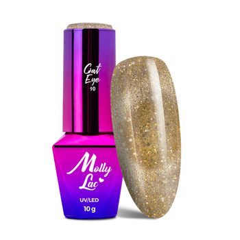 Magnetyczny lakier hybrydowy z efektem kociego oka Cat Eye Foxy Eyes Golden MollyLac 10g Nr 555