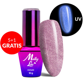 5+1gratis Lakier hybrydowy świecący w ciemności MollyLac Night Glowing Higher Love HEMA/Di-HEMA Free 10g Nr 673