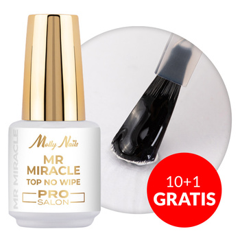 10+1gratis Top no wipe Mr. Miracle Pro Salon Molly Nails do lakierów hybrydowych nie przyjmujący pigmentu HEMA/Di-HEMA Free 15g
