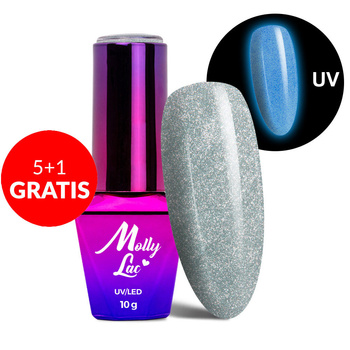 5+1gratis Lakier hybrydowy świecący w ciemności MollyLac Night Glowing Precious HEMA/Di-HEMA Free 10g Nr 677
