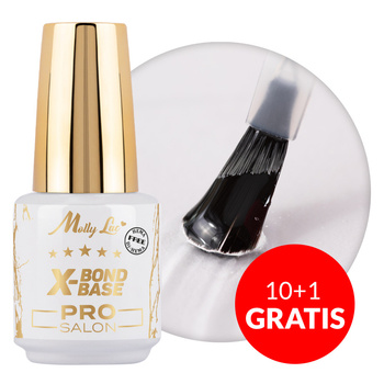 10+1gratis Baza wcierka zwiększająca przyczepność manicure pedicure X-Bond Base Pro Salon MollyLac HEMA/Di-HEMA Free Clear 15g