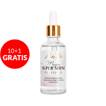 10+1gratis Cleaner perfumowany 3w1 płyn nabłyszczający do usuwania warstwy lepkiej Magic Super Shine Finisher z pipetą Molly Nails 50ml