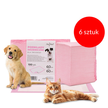 6sztuk Podkłady mata maty chłonne dla psa nauka sikania higiena czystość AlleMed 100 szt. 60x60 cm różowe