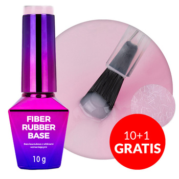 10+1gratis Baza kauczukowa LED/UV z włóknami Molly Nails Rubber Fiber Base Angel Pink 10g