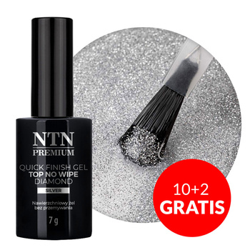 10+2gratis Top Quick Finish Gel Diamond no wipe bez przemywania NTN Premium Silver 7g