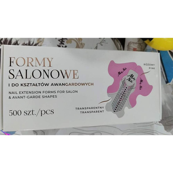Szablony formy do przedłużania paznokci salonowe i do kształtów awangardowych transparentne do żelu akrylożelu Molly Nails róż 500 szt