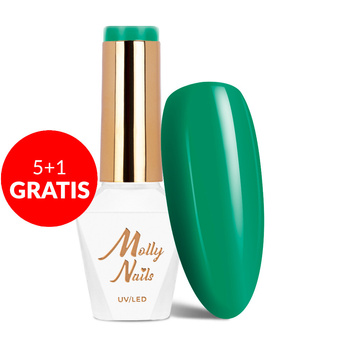 5+1gratis Lakier hybrydowy LED/UV Gel Polish Molly Nails Power Flower Nr 728 Green Grass HEMA/Di-HEMA Free 8g