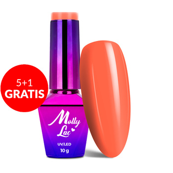 5+1gratis Lakier hybrydowy MollyLac Power Flower Orange velvet HEMA/Di-HEMA Free 10g Nr 721