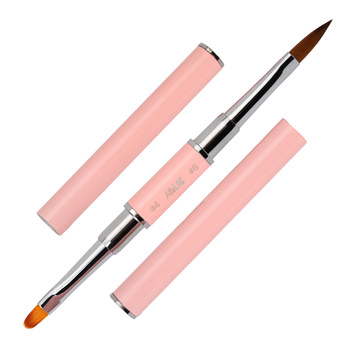 Pędzelek dwustronny do żelu Nr 4 owalny i do akrylu Nr 6 AlleLac różowy