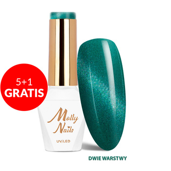 5+1gratis Lakier hybrydowy LED/UV Gel Polish Cat Eye Seduction Nr 242 Allure Green Molly Nails HEMA/Di-HEMA Free 8g