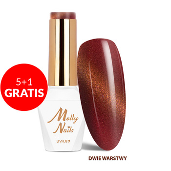 5+1gratis Lakier hybrydowy LED/UV Gel Polish Cat Eye Seduction Nr 244 Rust Red Molly Nails HEMA/Di-HEMA Free 8g
