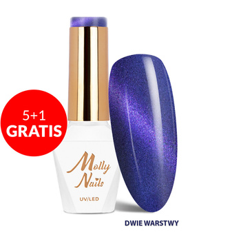5+1gratis Lakier hybrydowy LED/UV Gel Polish Cat Eye Seduction Nr 241 Hypnotic Blue Molly Nails HEMA/Di-HEMA Free 8g